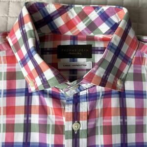 Thomas Dean L Men’s Button Down Dress Shirt, cotton, Plaid, Made In Italy